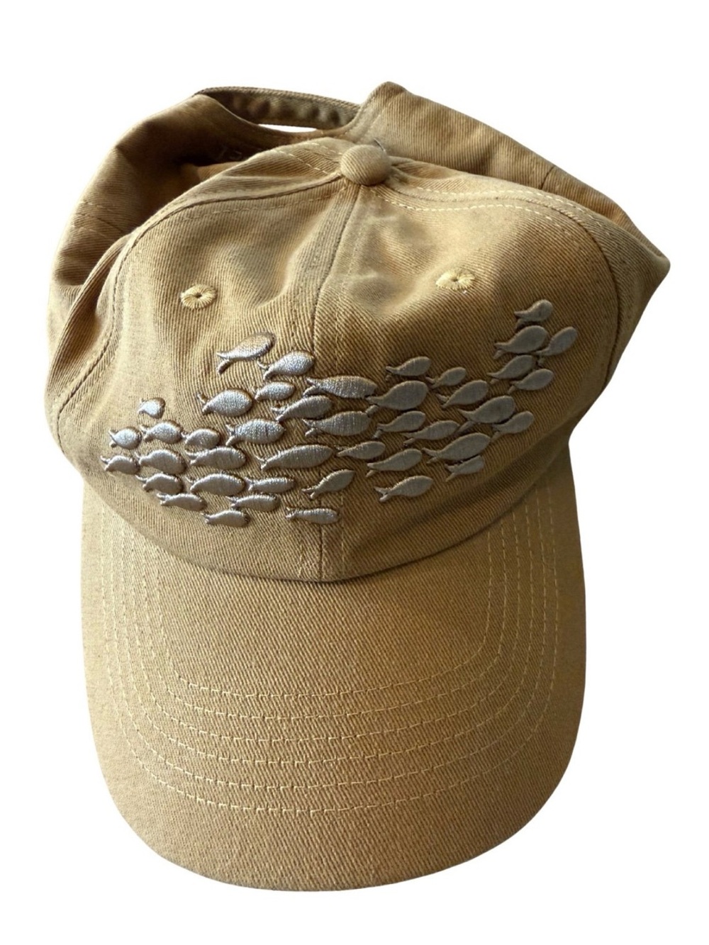 NWT Fighting Eel Tan Fish Embroidered Baseball Cap